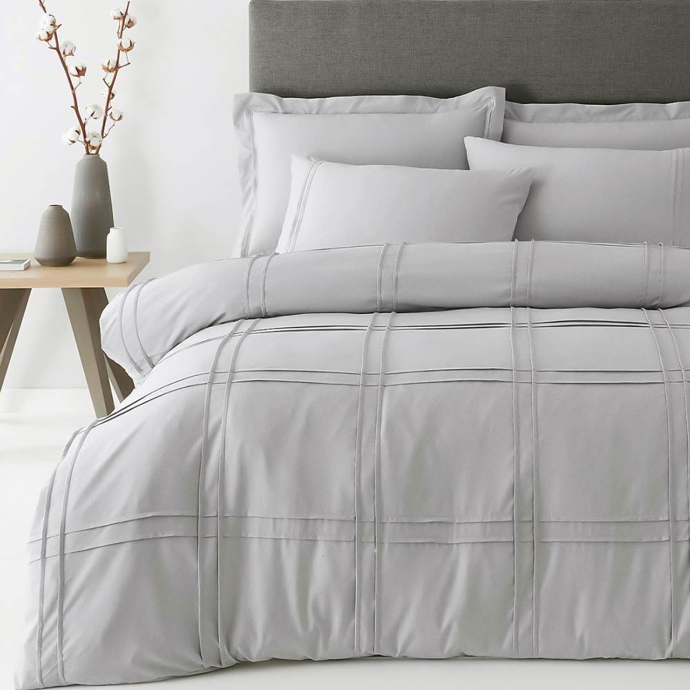 Savaya Grid Pleated Pintuck Modernong Duvet Cover Quilt Cover Set Set ng Bedding