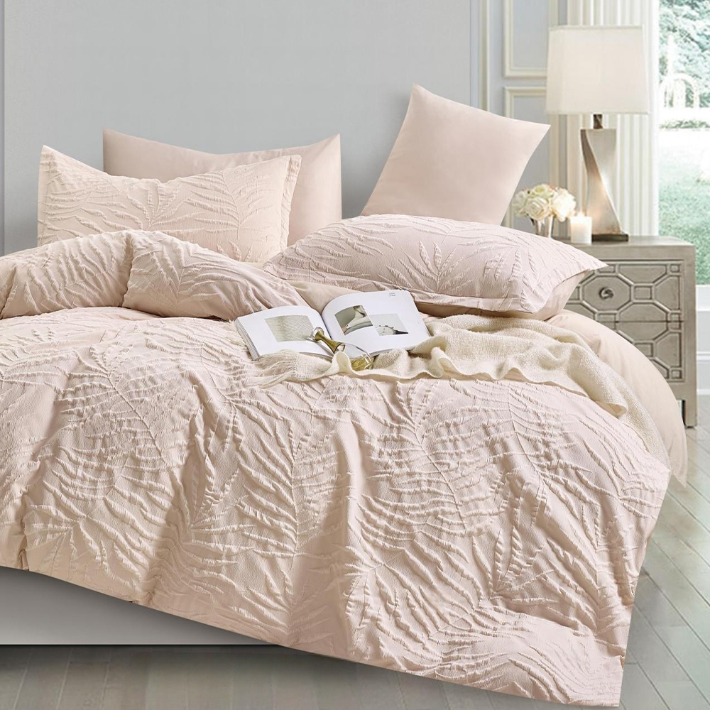 Liora Textured Botanical Leaf Embossed Duvet Cover Quilt Cover Set Set ng Bedding