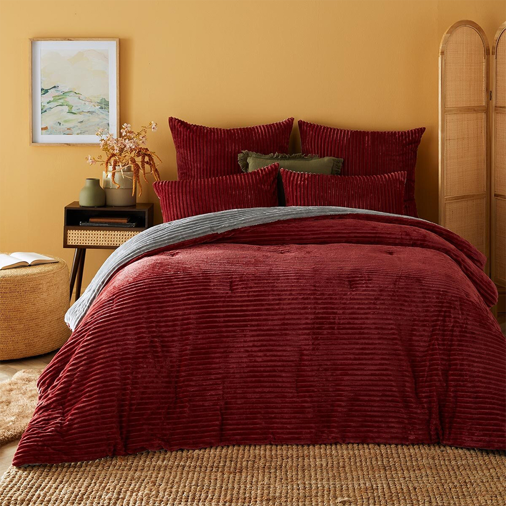 Valley Ribbed Striped Plush Reversible Comforter Set