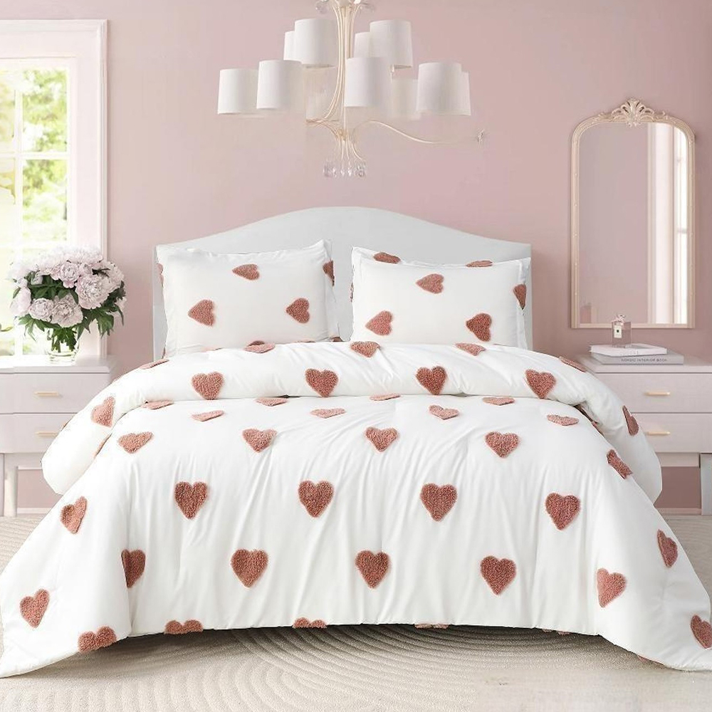 Talulah Heart Tufted Chenille Embroidery Duvet Cover Quilt Cover Set Set ng Bedding