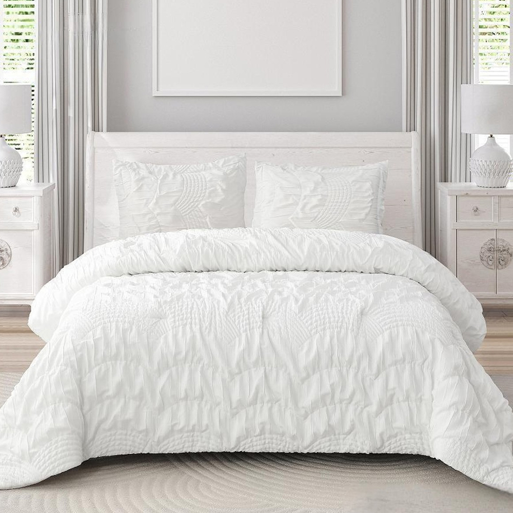 Armando Textured Geometric Ruched Duvet Cover Quilt Cover Set Set ng Bedding
