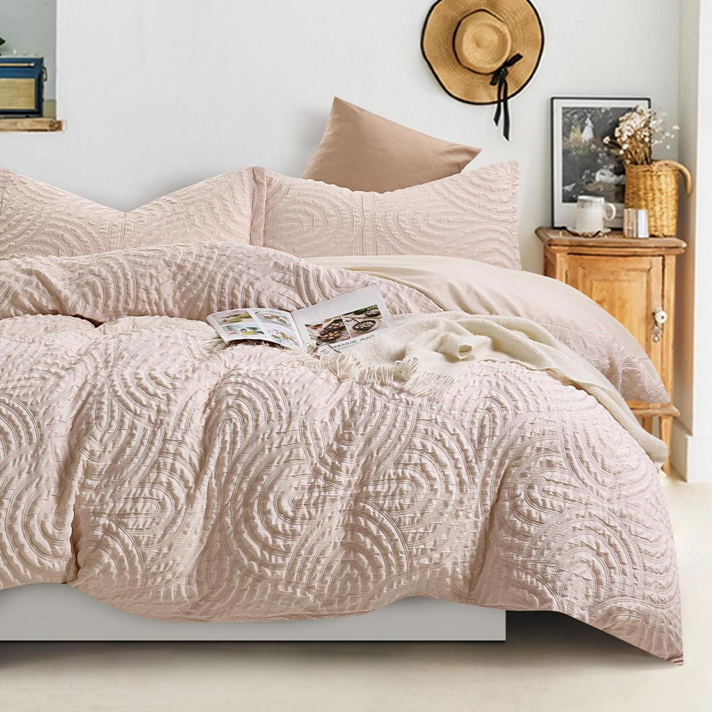 Nina Textured Geometric Arc Embossed Crinkle Duvet Cover Quilt Cover Set Set ng Bedding