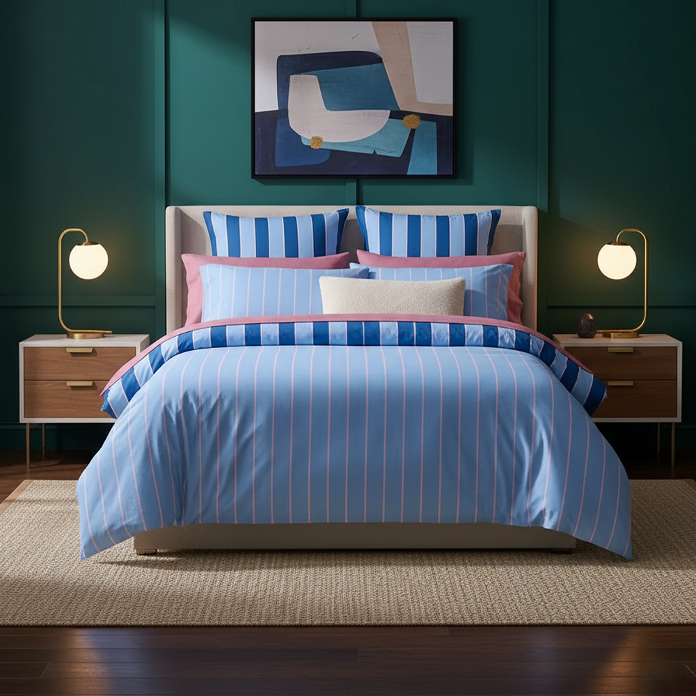 Emily Striped Reversible Print Duvet Cover Quilt Cover Set Set ng Bedding