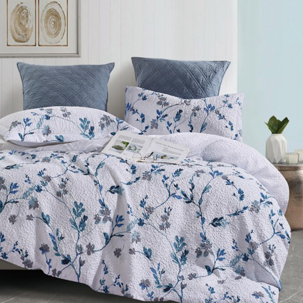 Margot Textured Botanical Floral Printed Seersucker Duvet Cover Quilt Cover Set Set ng Kumot