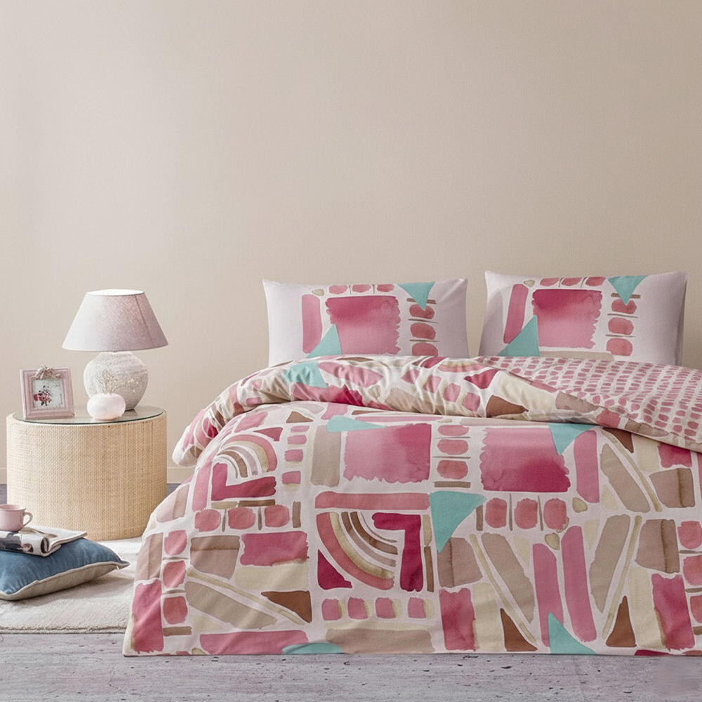 Armando Watercolor Geometric Reversible Print Duvet Cover Quilt Cover Set Set ng Bedding