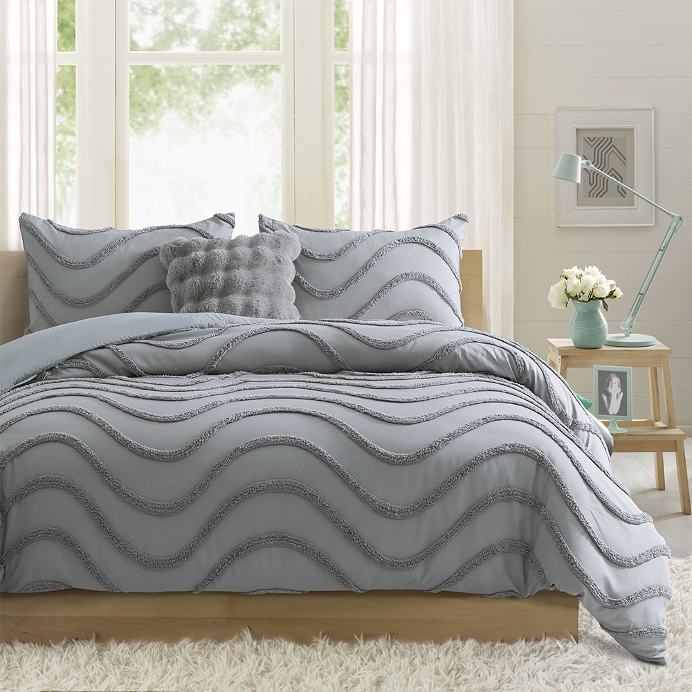 Milah Geometric Wave Modern Tufted Chenille Embroidery Duvet Cover Quilt Cover Set Bedding Set