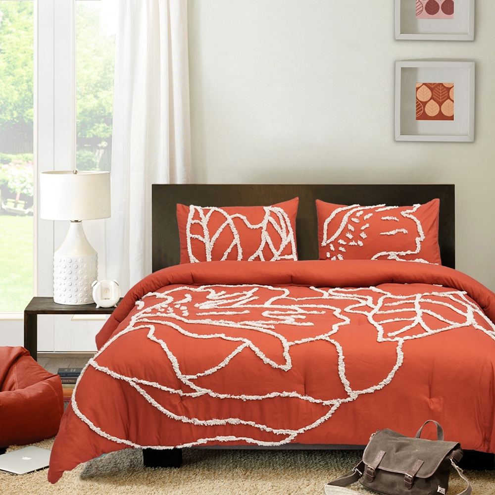Harper Floral Tufted Chenille Embroidery Duvet Cover Quilt Cover Set Bedding Set