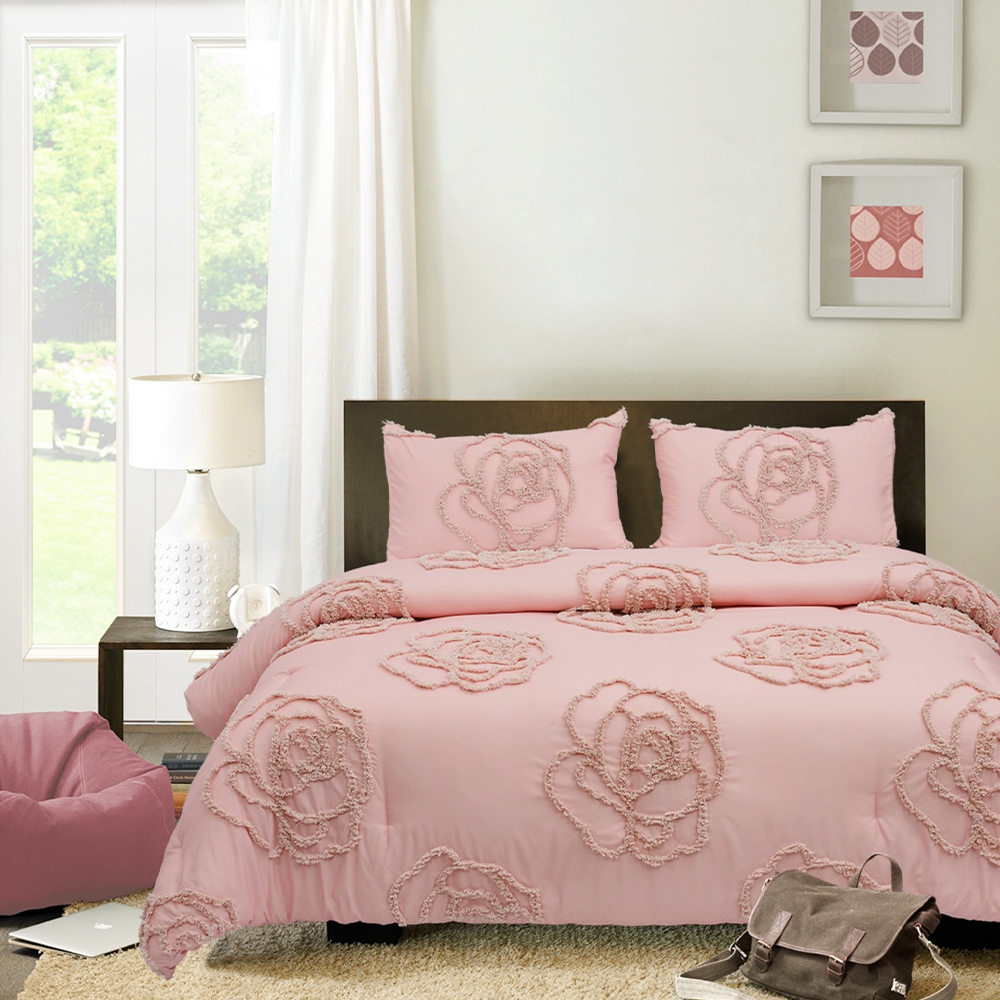 Mirelle Rose Floral Tufted Chenille Embroidery Duvet Cover Quilt Cover Set Set ng Bedding