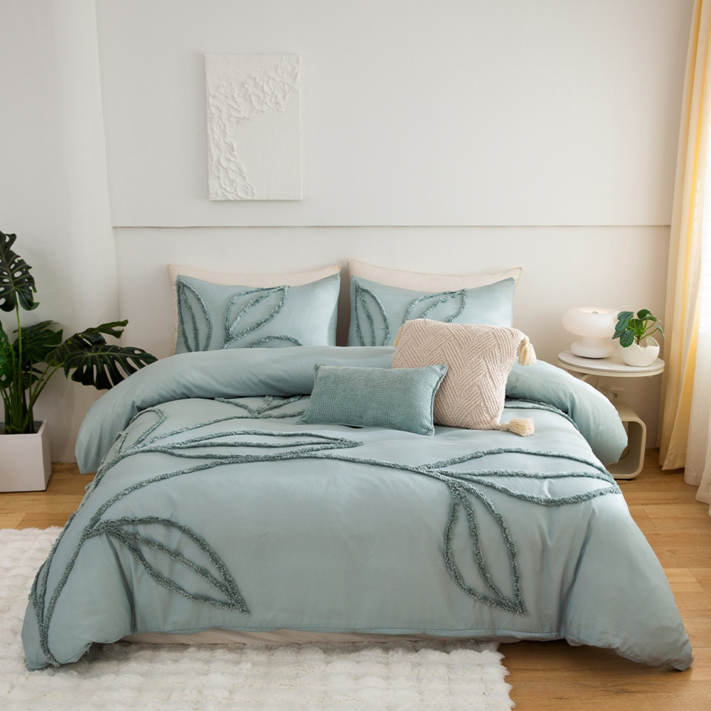 Sammy Leaf Tufted Chenille Embroidery Duvet Cover Quilt Cover Set Set ng Bedding