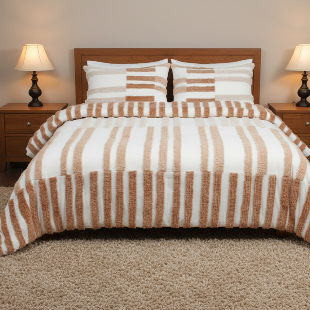 Collette Strip Tufted Chenille Embroidery Duvet Cover Quilt Cover Set Set ng Bedding
