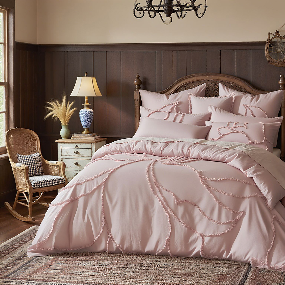 Catalina Botanical Floral Tufted Chenille Embroidery Duvet Cover Quilt Cover Set Bedding Set