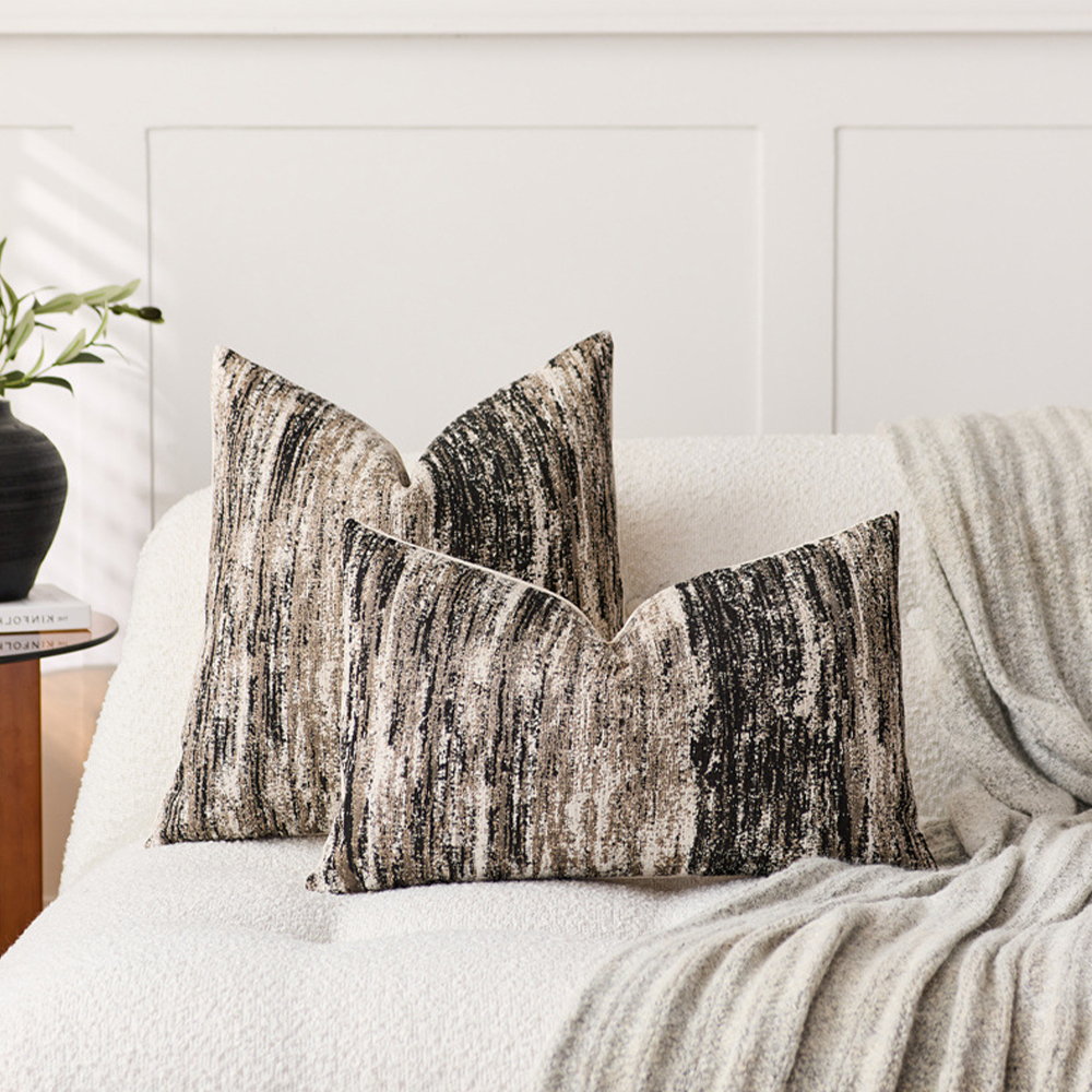 Neutral Brushstroke Lumbar Chenille cushion deco pillow