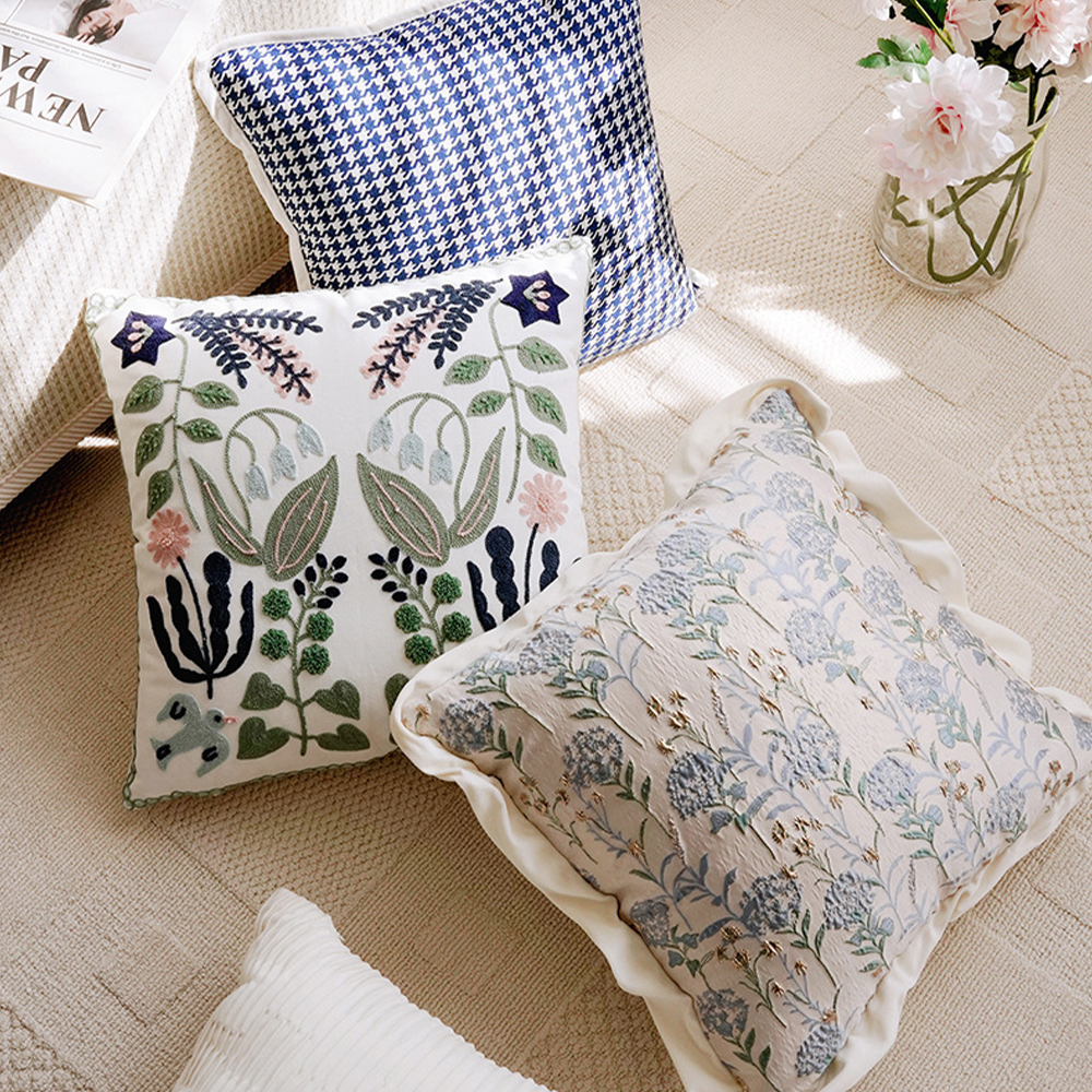 Pinong botanical embroidery cushion deco pillow