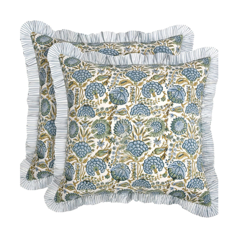 Floral printed cushion deco pillow na may frill edge