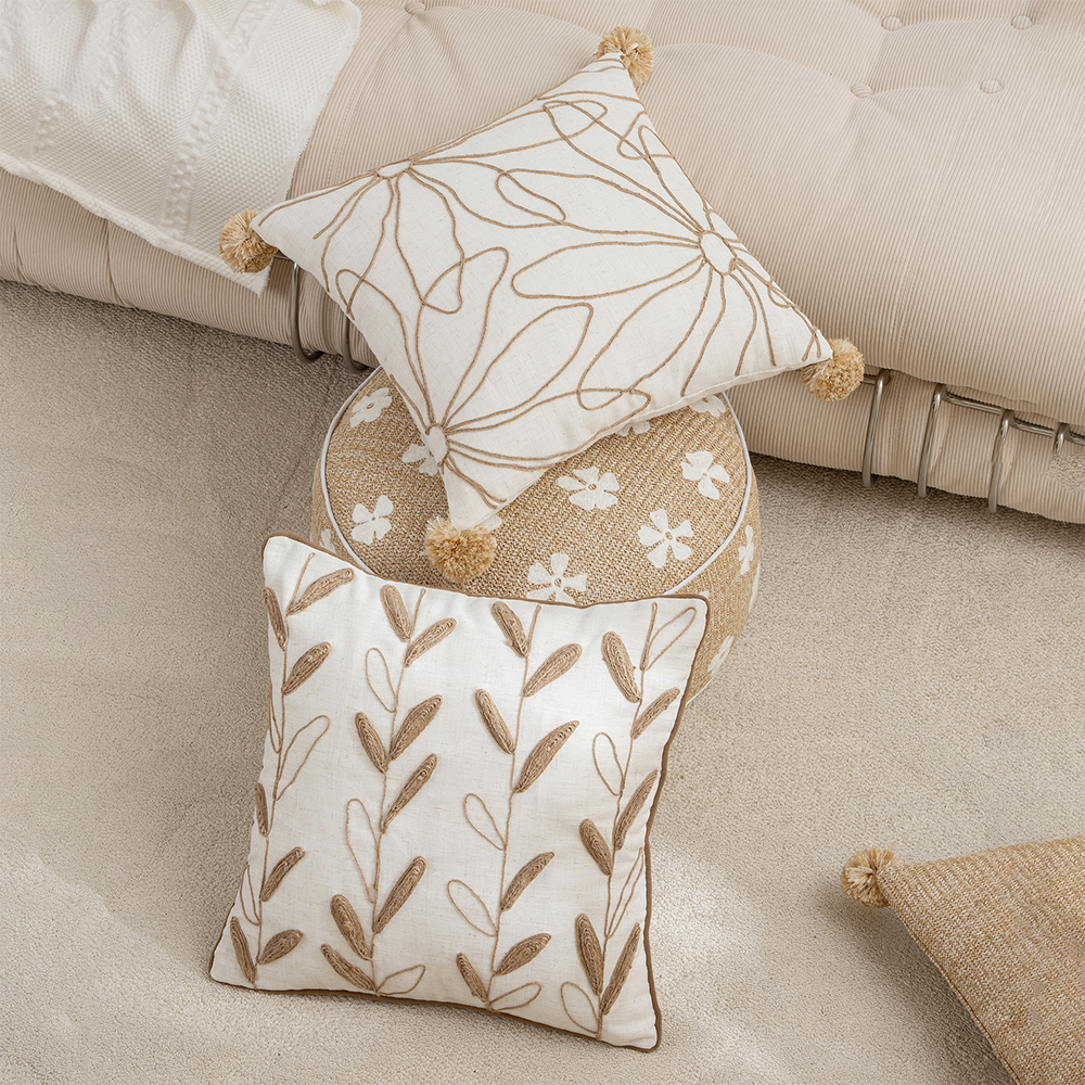 Floral rope embroidery cushion deco pillow