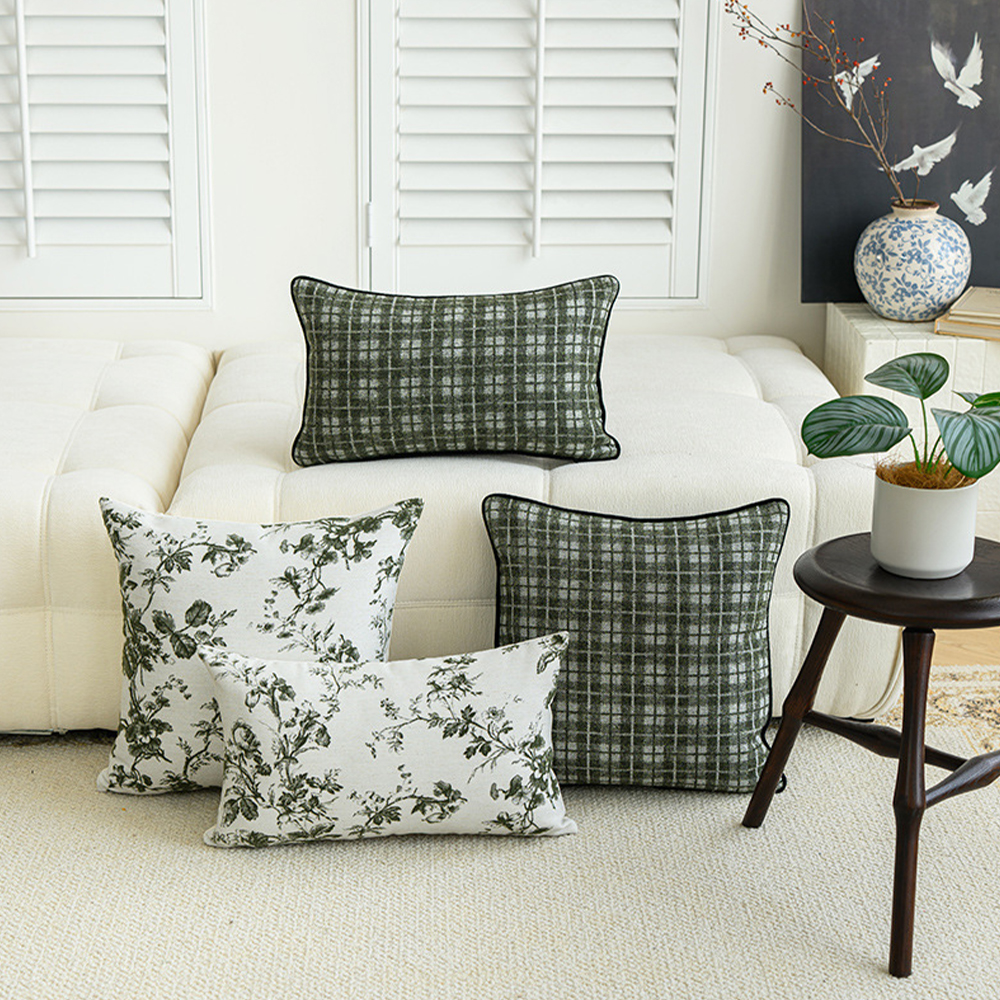 Country side check floral cushion