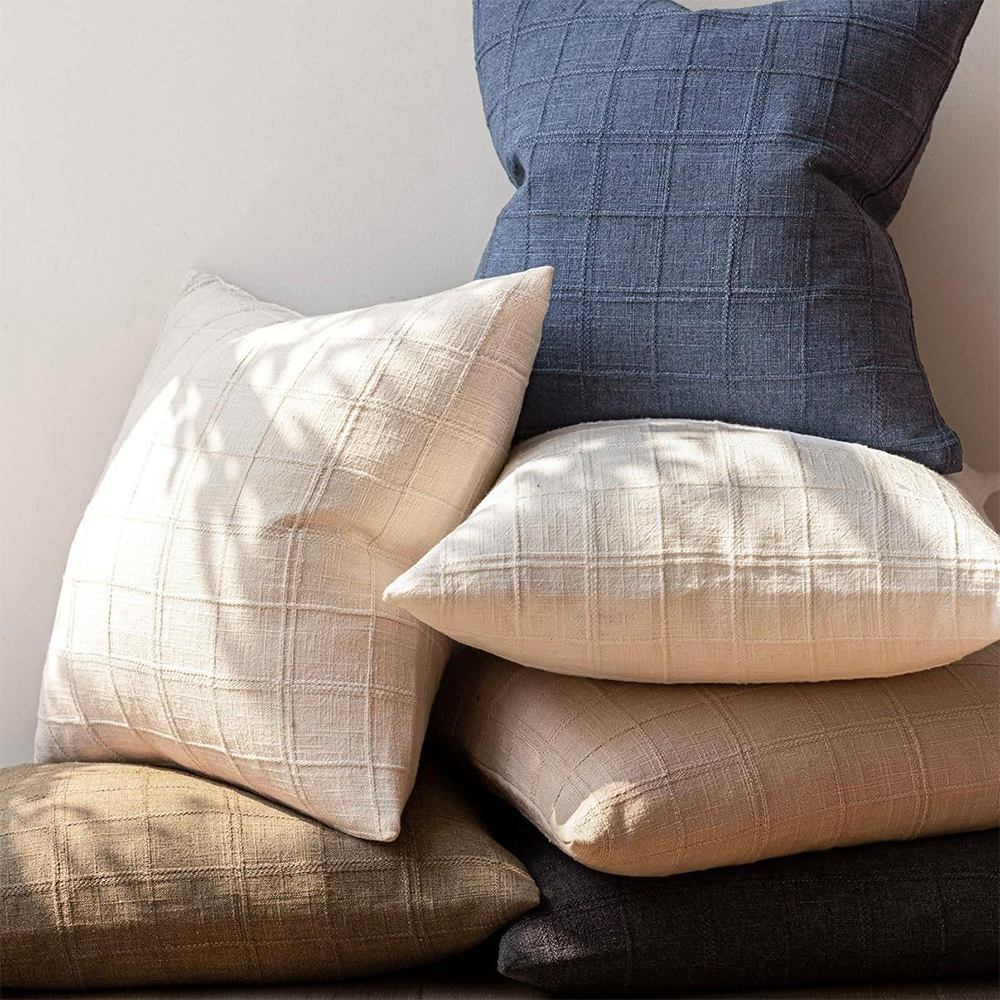 Linen textured cushion check cushion deco pillow